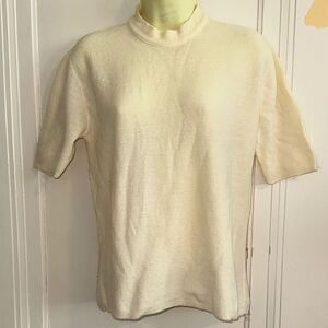 Vintage 60s Arpeggio Knitwear Co Cream Mock Turtleneck Short‎ Sleeve Sweater